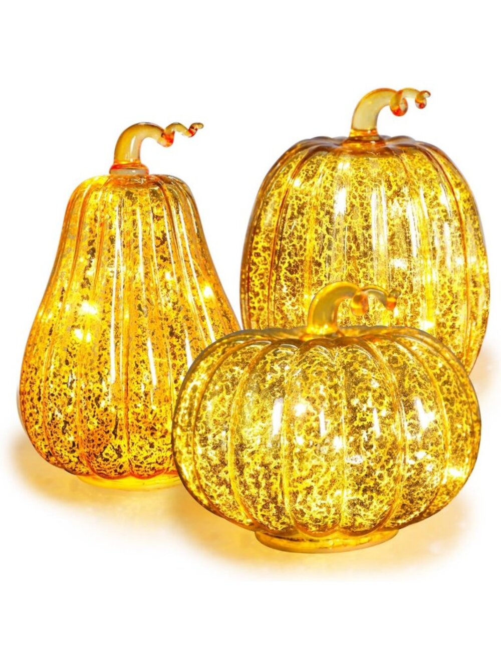 3PC Set Mercury Glass Pumpkin Lanterns - Fall Halloween Decor, Porch Lights